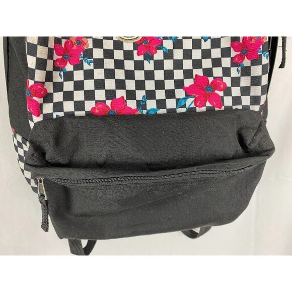 Vans Off the wall Black White Checkered Hibiscus flower Print BackPack. - Picture 3 of 11